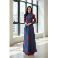 A149 - Áo Dài Silk Óng Xanh/Đỏ | Áo Only