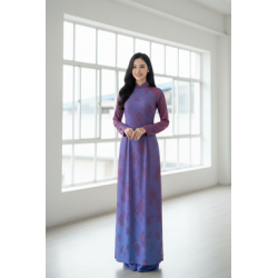 A135 - Áo Dài Silk Óng Tím/Hồng