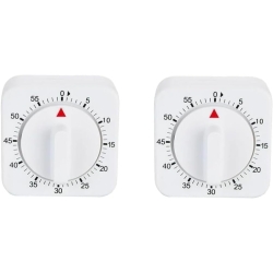 2Pcs White 60-Minute Mechanical Kitchen Timer Clock with Loud Alarm - Wind Up Visual Cooking Clock, No Batteries Required - Ideal for Cooking, Thermometers and Timers, Baking and Kitchen Management