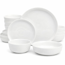 Gibson Home Oslo Porcelain Chip and Scratch Resistant Dinnerware Set, Service for 4 (16pcs), Ceramic Plates and Bowls Dishes Sets, White - Microwave and Dishwasher Safe