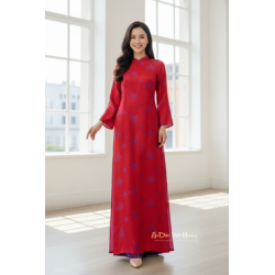 A139 - Áo Dài Dáng Suông Gấm Lụa Thiên Cúc Đỏ/Tím | Áo Only