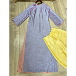 A36 - Set Áo Dài Tencel 4 Tà Tim/Hồng | Kèm Quần Vàng