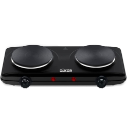 CUKOR Double Cast Iron 2 Burner, 1800W Countertop Burner, Dual Electric Stove Burners, Portable Double Burner for Cooking