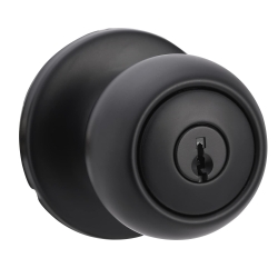 Amazon Basics Exterior Door Knob With Lock, Coastal, Easy to Install, Matte Black