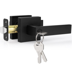 Estmoon Door Lock Matte Black Door Knob with Lock, Heavy Duty Keyed Front Door Handle Exterior Lockset, Entrance Exterior Door Knob for Bedroom, Bathroom, Front Door, Office, 1 Pack