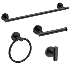 USHOWER Matte Black Bathroom Hardware Set, Modern 24-Inch Towel Bar Set Wall Mounted, Durable SUS304 Stainless Steel Bathroom Accessories Set, 4-Piece