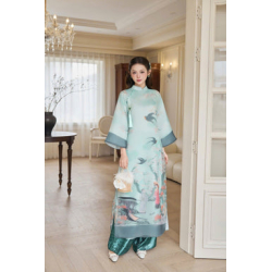 A114 - Set Áo Dài Cách Tân Suông Tơ Organza Blue | Kèm Quần nhũ.