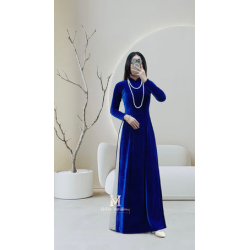 A56 - Áo Dài Nhung The Thun Cobalt Blue | Áo Only. Final sale (no return/exchange)
