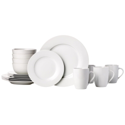Amazon Basics 16-Piece Porcelain Dinnerware Set, Microwave and Dishwasher Safe, Service for 4, Plates, Bowls and Mugs, White