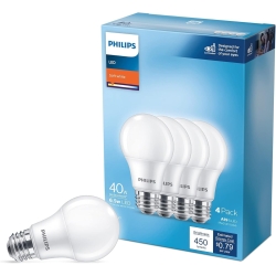 PHILIPS LED 40W A19 4-Pack Basic Soft White (2700K) 450 Lumen (6.5W = 40W) Frosted Flicker-Free Light Bulbs