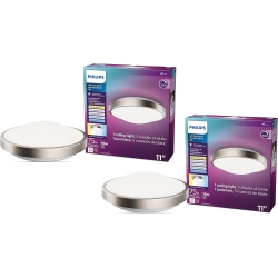PHILIPS LED 11" Flush Mount Ceiling Light 2-Pack Selectable White Multi-CCT Brushed Nickle 1200 Lumen (16W = 75W) Dimmable Frosted Flicker-Free No Bulbs Required