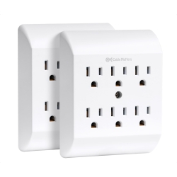 [ETL Listed] Cable Matters 2-Pack 6 Outlet Extender Wall Tap, 15A/1875W, Multi Plug Wall Outlet / 6 Way Plug Power Adapter