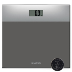 Salter Digital Bathroom Scale – Easy Read LCD Display, 180 kg/ 28 st Capacity, Instant Read Step On Activation, Battery Included, Neat Storage, 15 Year Guarantee, Two Tone Design, Silver/Grey