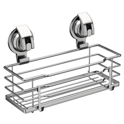 TESOT Suction Cup Shower Caddy, Shower Shelf Soap Dish with Hooks for Razor, Sponge, Rust Proof 304 Stainless Steel, Silver
