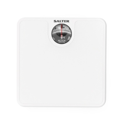 Salter Mechanical Bathroom Scale – Analogue Body Weighing Scale, Classic Fitness Scale, 133kg Capacity, Easy Read Display with Magnifying Lens, Non-Slip Mat, No Batteries Required, White