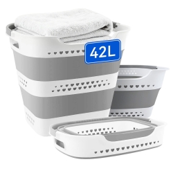 42L Medium Collapsible Plastic Laundry Basket with Handles, Foldable Laundry Basket Hamper, Pop Up Storage Container Organizer for Washing Storage (Gery, 17 Inch * 13 Inch * 15 Inch)