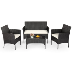 FDW | 4-Piece Patio Furniture Set | Black | Outdoor Wicker Furniture with Coffee Table | Modern Rattan Chairs Conversation Set | Outdoor Seating | Weather-Resistant | for Porch, Garden, Lawn