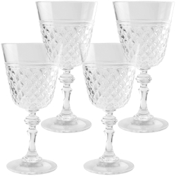 PG Plastic Wine Glasses 15oz - Set of 4 Clear Acrylic Water Glasses - Plastic Tumblers, Safe & Reusable, Drinkware for Indoor & Outdoor Glassware