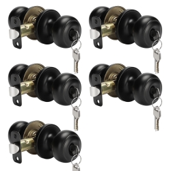 Haidms 5 Pack Matte Black Door Knobs with Lock and Key, Keyed Alike Keyed Entry Door Knobs Exterior, Black Doorknobs for Bedroom