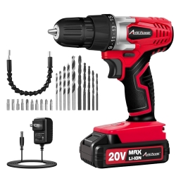 AVID POWER 20V Cordless Drill Set for Home DIY & Beginner Projects - Lightweight Power Drill with Battery Charger & 22 Bits, Variable Speed, 3/8" Keyless Chuck, Ideal for Furniture Assembly (Red)