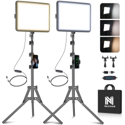 2-Pack LED Video Light Kit, NiceVeedi Studio Light, 2800-6500K Dimmable Photography Lighting Kit with Tripod Stand&Phone Holder, 73" Stream Light for Video Recording, Game Streaming, YouTube