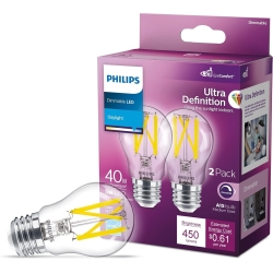 PHILIPS LED 40W A15 2-Pack Ultra Definition Daylight (5000K) 450 Lumen (5W = 40W) Dimmable Clear Flicker-Free Light Bulbs