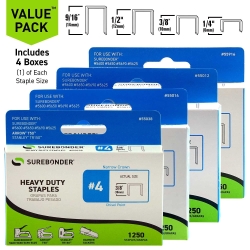 Surebonder Heavy Duty Staples No. 4 Variety Pack | Includes 5,000 T50/TRIGGERFIRE Staples | 1/4-in, 3/8-in, 1/2-in, and 9/16-in (55999)