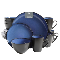 Gibson Elite Soho Lounge Round Reactive Glaze Stoneware Dinnerware Set, Service for 4 (16pc), Blue, Soho Round.