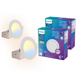PHILIPS LED 60W Slim 6-inch Canless Downlight 2-Pack Selectable White Multi-CCT 1000 Lumen (11.5W = 60W) Dimmable No Housing Required