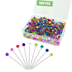 600PCS Sewing Pins Straight Pin for Fabric, Pearlized Ball Head Quilting Pins Long 1.5inch, Multicolor Corsage Stick Pin for Dressmaker, Jewelry DIY Decoration, Craft and Sewing Project