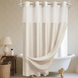WONICY No Hook Linen Textured Shower Curtain with Snap in Liner, Waterproof & Washable Shower Curtains for Bathroom, 71Wx74H, Linen Cream