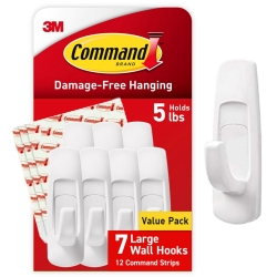 Command 5 lb Large Utility Hooks, 7 Hooks and 12 Strips, Damage-Free Hanging Wall Hook with Adhesive Strips, No Tools Required, Great for Home Kitchen Office Organization