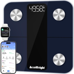 ACCUWEIGHT Smart Body Fat Scale, Heart Rate Display Bathroom Scales for Body Weight with High Precision Sensor & APP Composition Monitor for BMI, BMR, Muscle, Protein, Water Percentage, kg/lb/st:lb