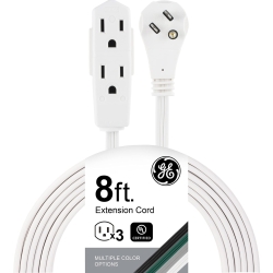 GE 3-Outlet Flat Extension Cord 8 Ft Grounded Extension Cord with Multiple Outlets 3 Prong Outlet Extender Flat Plug Indoor Power Strip 16 Gauge UL Listed White 50251
