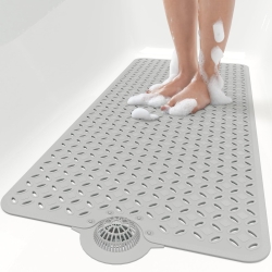 OTHWAY Bath Mat for Tub Non Slip: 39" X 17" Long Bathtub Mat with Hair Catcher│Big Drain Holes Shower Mats for Inside Shower│Machine Washable (Grey)