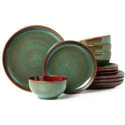 Pokini Stoneware Dinnerware Sets, Ceramic Plates and Bowls Set, Microwave & Dishwasher Safe Kitchen Dishes, Modern Dinner Salad Plates | Cereal Bowls, Dishware Sets Service for 4 Sage Green
