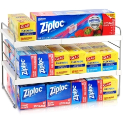 JUPELI Foil and Plastic Wrap Organizer, Expandable Kitchen Pantry Storage, Height Adjustable Cabinet Rack for Kitchen Organization, Aluminum Foil -3 Tier 9.8" to 15.6"L