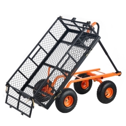 VEVOR 880lbs Steel Garden Dump Cart Utility Wagon, Heavy Duty Yard Dump Wagon Cart with Removable Sides, Pullable Handle, Utility Liner, 10in All Terrain Wheels