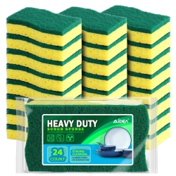 AIDEA Sponges Kitchen, Heavy Duty Scrub Sponge-24Count, Sponges for Dishes, Cellulose Dish Sponge, Scrubbing Power for Tough Messes, Cleaning Power for Non-Coated Cookware, Dishes, Pots, Pans