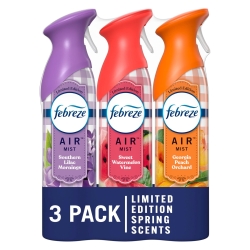 Febreze Air Mist Air Freshener, Odor-Fighting Room, Air Fresheners for Home Bathroom and Kitchen, Spray, Southern Lilac Mornings, Georgia Peach Orchard, Sweet Watermelon Vine Scent, 8.8oz (Pack of 3)