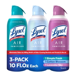 Lysol Air Sanitizer Spray with Bacterial Odor Eliminator for Home & Office, Sanitizing Air Spray, Air Freshener Alternative, Simple Fresh + Cotton Blossom + Lavender Sky, 10 oz (Pack of 3)