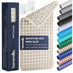 Bathtub Mat Non Slip 35x16 - homerella® Bath Mat Incl. Hooks for Drying, Extra Long, 100% BPA Free, Shower Mat Non Slip Anti Mold, Machine Washable, Shower Mats for Inside Shower Mildew Resistant