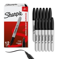Sharpie Permanent Markers, Fine Tip, Black, 12 Count - Office Supplies, Quick Drying, Fade Resistant, For Wood, Plastic, Paper, Metal, And More
