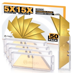 M MEEPO 50-Pack Utility Knife Blades, Titanium Fully Plated, Durable SK-2 Razor Blades for Utility Knife Box Cutter, Never Rust, Extra Durable