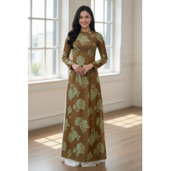 A41 - Áo Dài Tằm Pha Nâu Olive | Áo Only