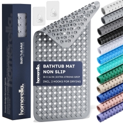 Bathtub Mat Non Slip 35x16 - homerella® Bath Mat Incl. Hooks for Drying, Extra Long, 100% BPA Free, Shower Mat Non Slip Anti Mold, Machine Washable, Shower Mats for Inside Shower Mildew Resistant