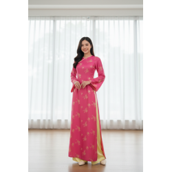 A116 - Áo Dài Lụa Gấm Thiên Cúc Hồng Sen | Áo Only