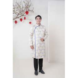D13 - Men’s Áo Dài Gấm Ngựa Trắng/Xanh. Final sale (no return/exchange).
