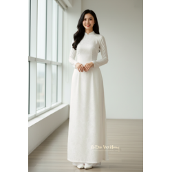 A04 - Set Áo Dài Lụa Tiêu Giao Trắng Kem (kèm quần Tiêu Giao)