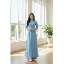 A137 - Áo Dài Gấm Lụa Thiên Cúc Xanh/Hồng | Áo Only